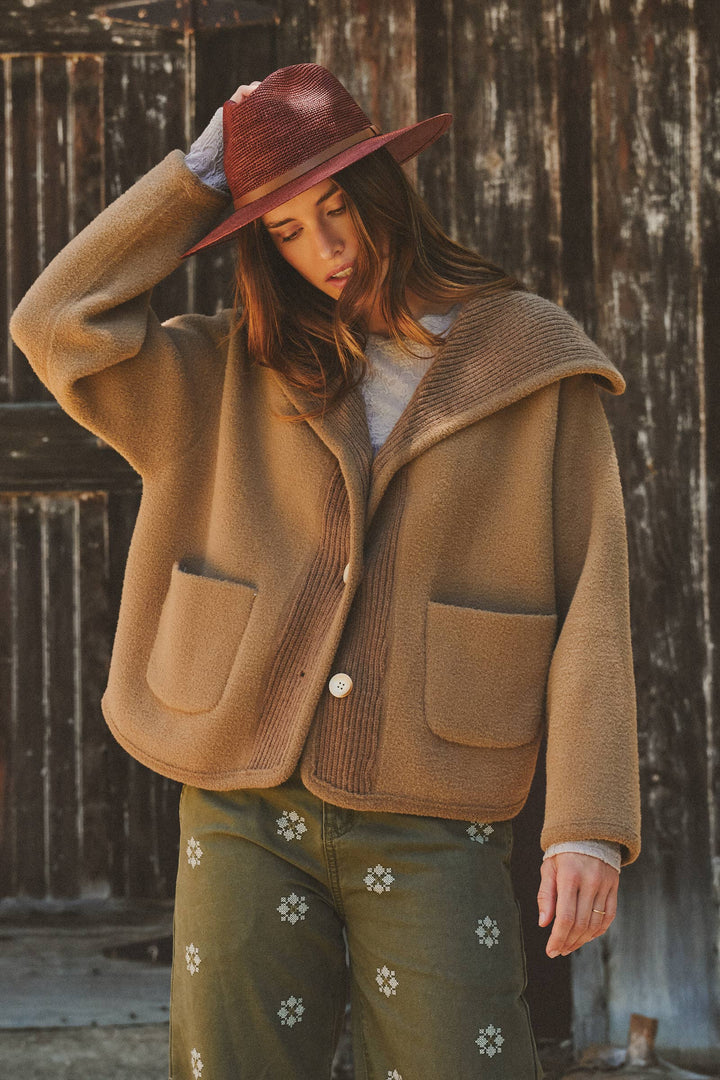 Camel Reversible Wool Blend Shawl Collar Coat