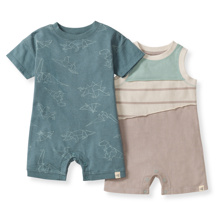 Origami Dinos Baby Boy 2 Pack Romper Set