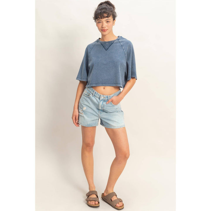 Navy Mineral Washed Cropped Tee