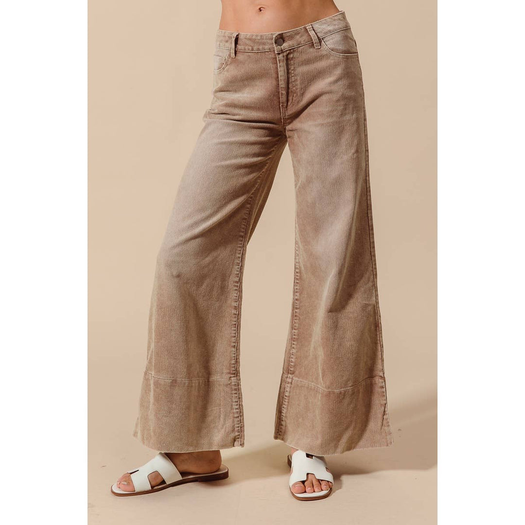 Wide Leg Flared Washed Cord Pants - Taupe or Sage