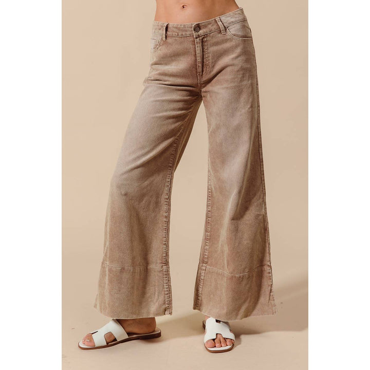 Wide Leg Flared Washed Cord Pants - Taupe or Sage