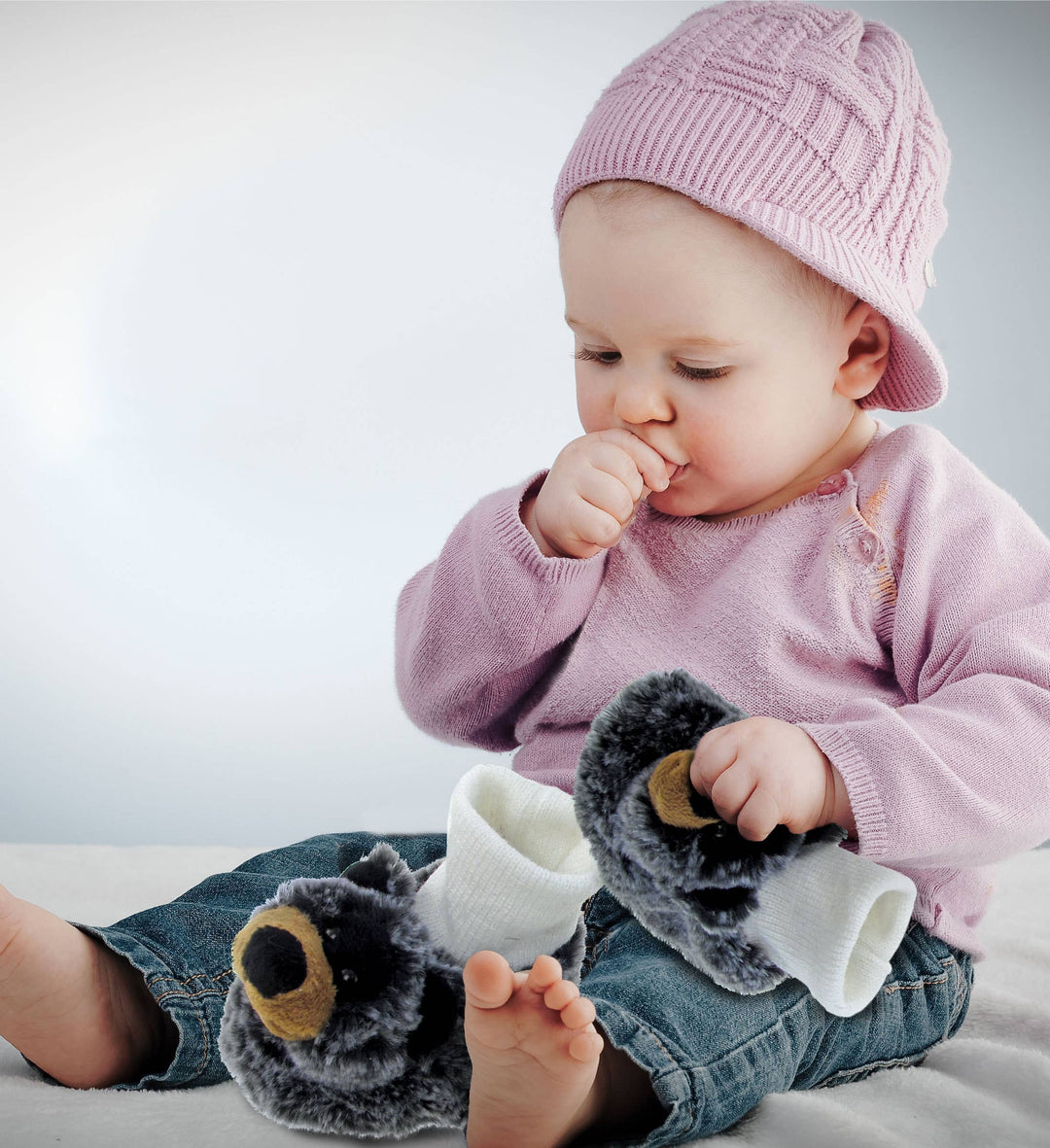 Super Soft Plush Baby Shoes - Black Bear