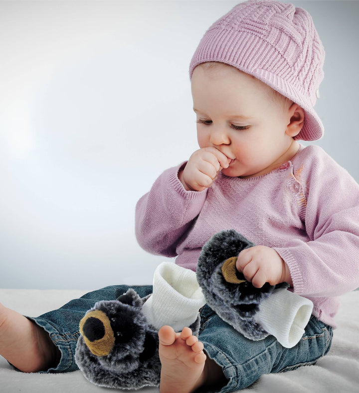 Super Soft Plush Baby Shoes - Black Bear