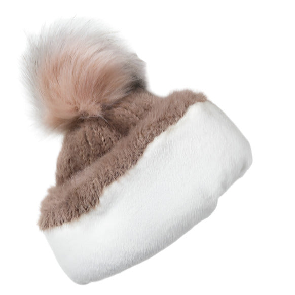 Rose Plush Faux Mohair Lined Knit Beanie
