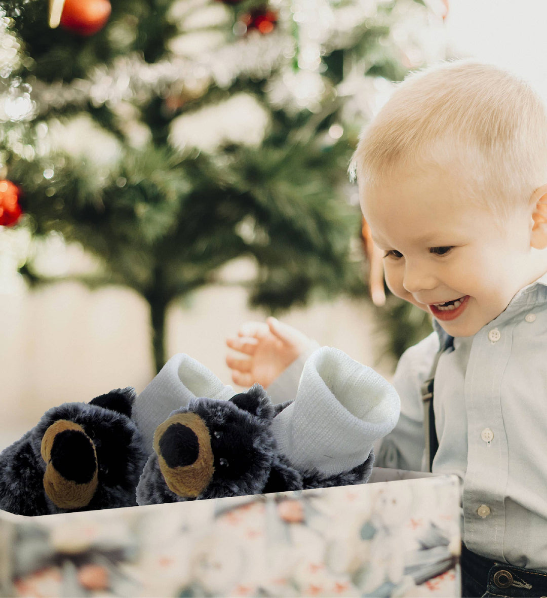 Super Soft Plush Baby Shoes - Black Bear