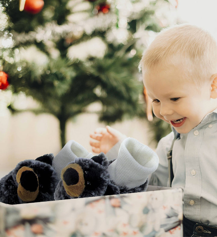 Super Soft Plush Baby Shoes - Black Bear