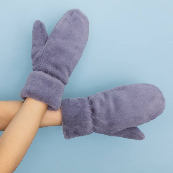 Plush Fleece Lined Cozy Mitten in Blue Gray