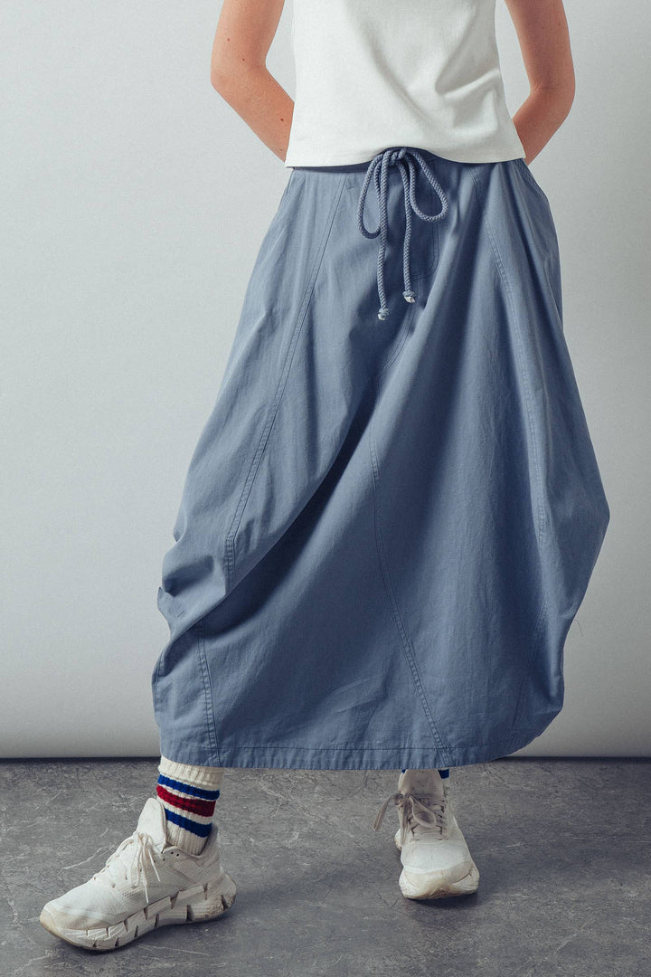 Balloon Hem Drawstring Blue Maxi Skirt