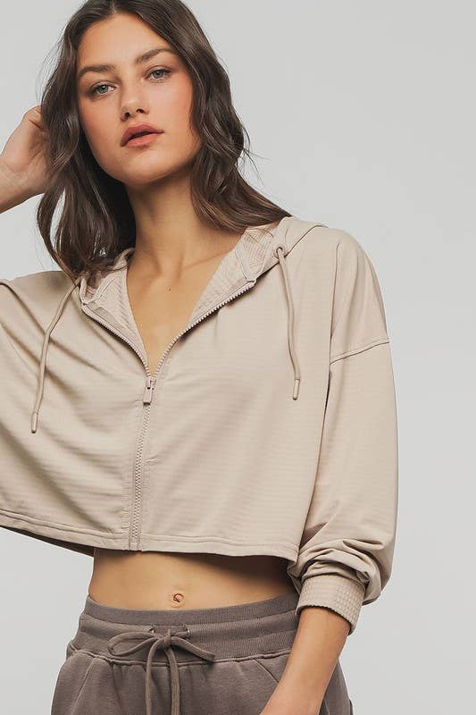 Cropped Zip Up Hooded Workout Jacket