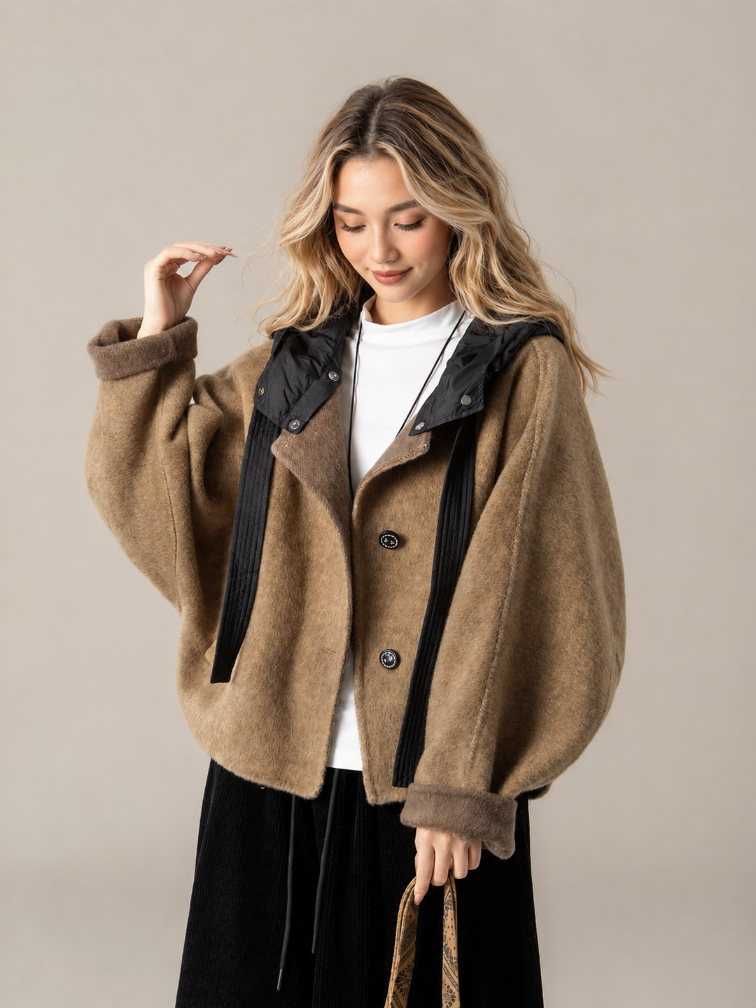 Nora 100% Wool Camel Hooded Jacket