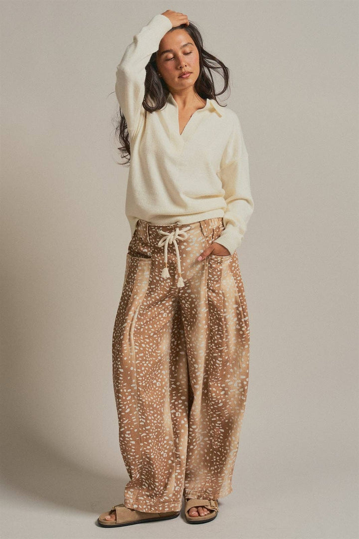 Fawn Print Cotton Twill Barrel Pants