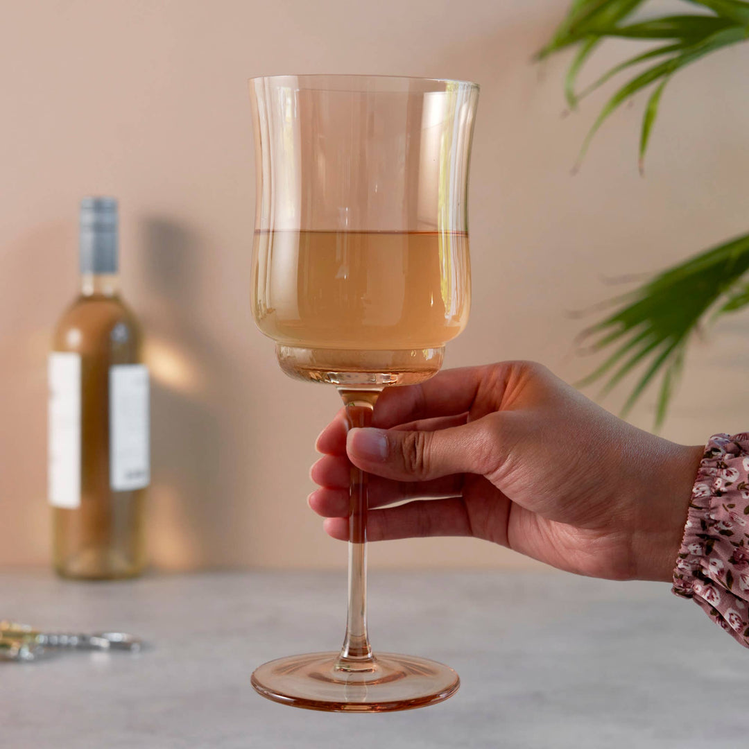 Tulip Amber Tinted Glass Stemmed Wine Glasses Set of 2