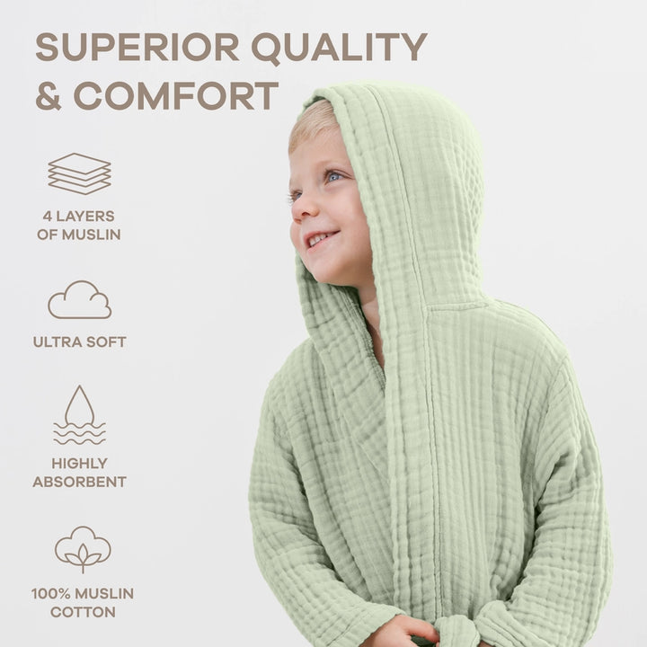 Sage Muslin Bath Robe for Kids by Comfy Cubs