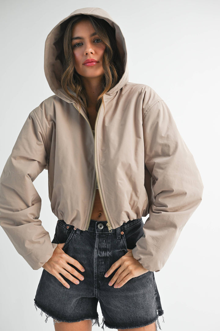 Cropped Hooded Zip-Up Puffer Jacket
