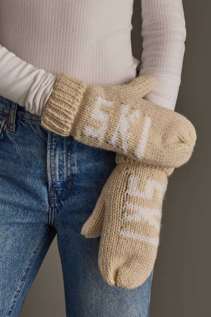 Light Tan & Ivory Ski Mittens