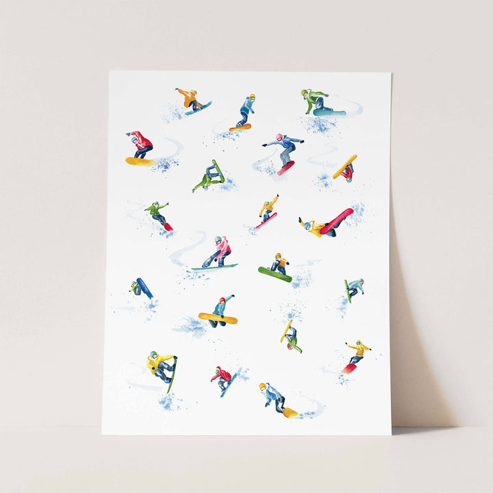 Colorful Snowboarder Tricks Watercolor Art Print