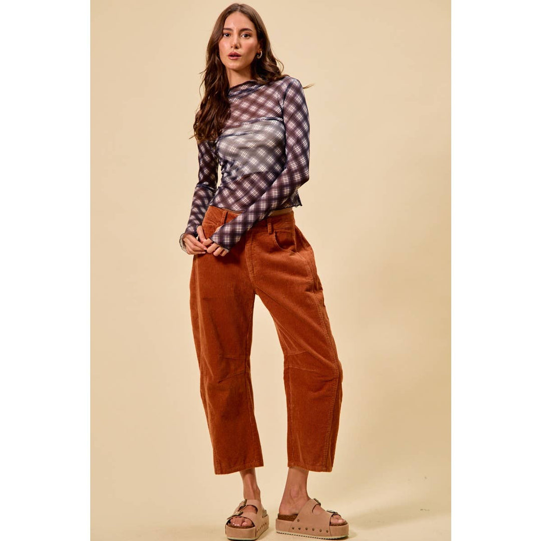Mid Rise Cord Barrel Pants