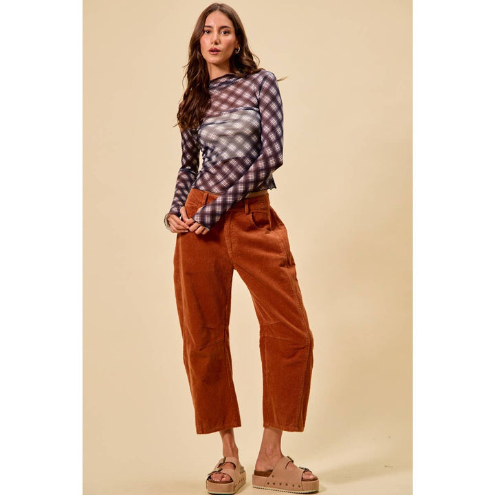 Mid Rise Cord Barrel Pants