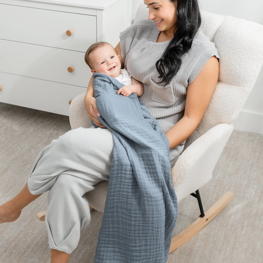 Pacific Blue Muslin Cotton Blankets by Comfy Cubs