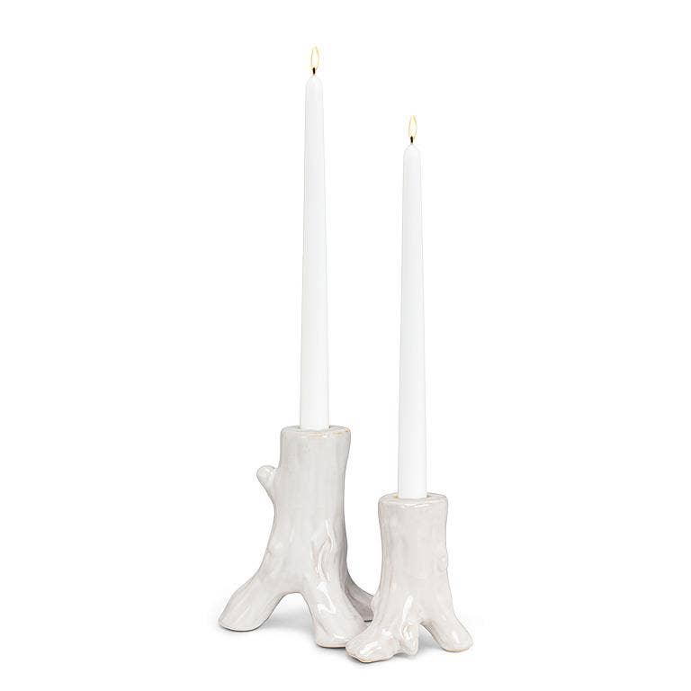 Small Trunk Taper Holder-Antique White-4"H