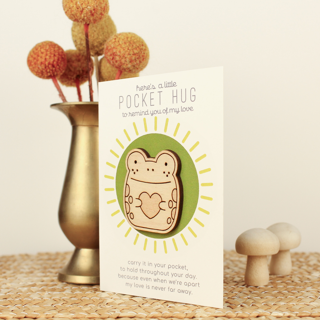 Wooden Frog Pocket Hug Thinking of You Gift