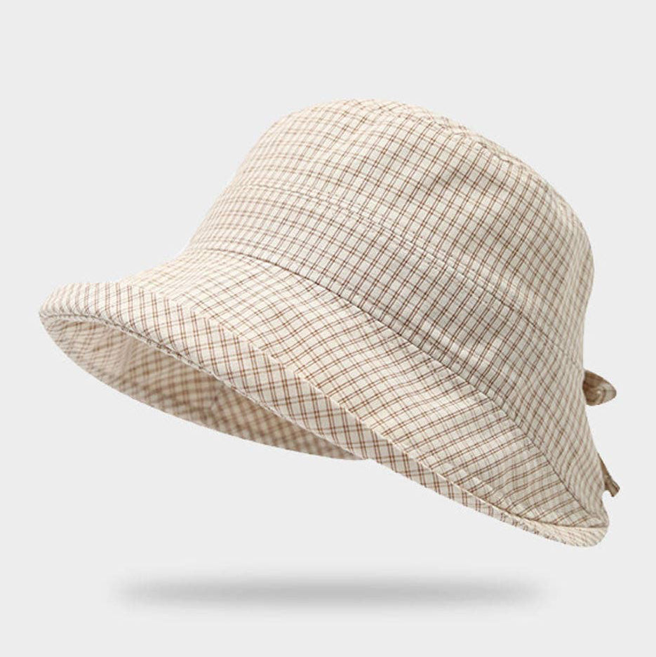 Khaki Plaid Bowknot Wide Brim Bucket Hat