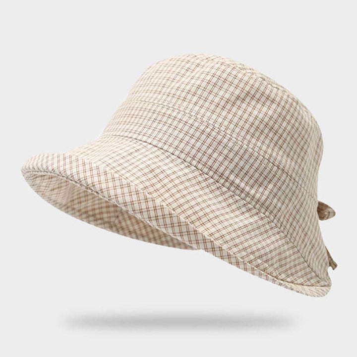 Khaki Plaid Bowknot Wide Brim Bucket Hat