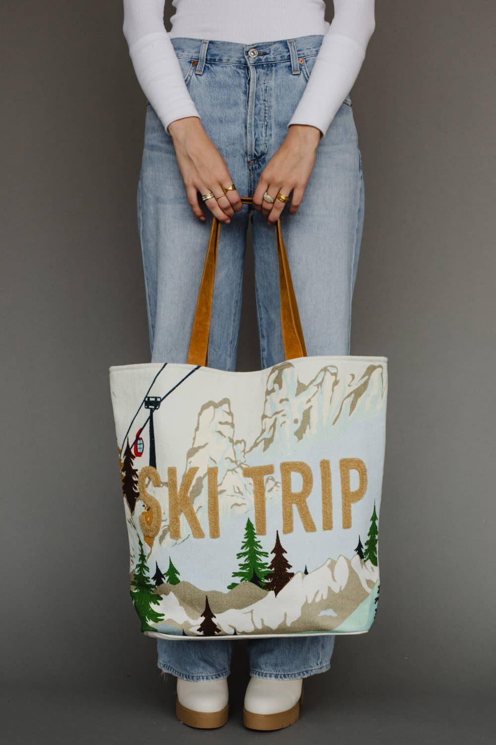 Light Blue Ski Trip Scene Tote