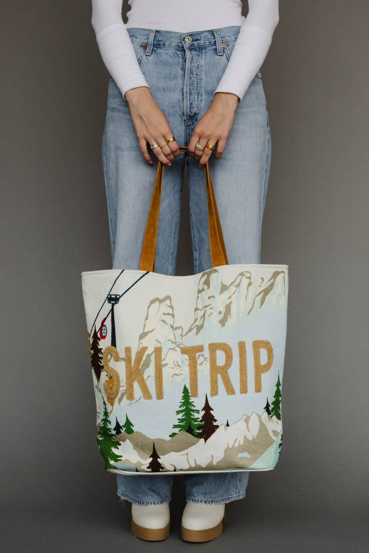 Light Blue Ski Trip Scene Tote