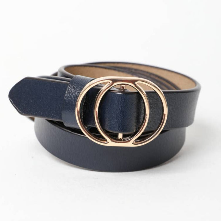 Navy Double Ring Buckle Cinch Belt