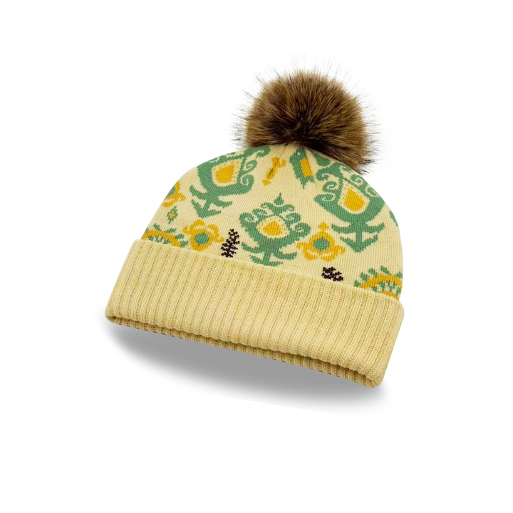 Nordic Floral Pom Pom Beanie