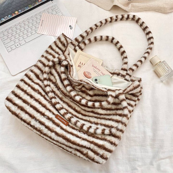 Soft Striped Fuzzy Tote Bag