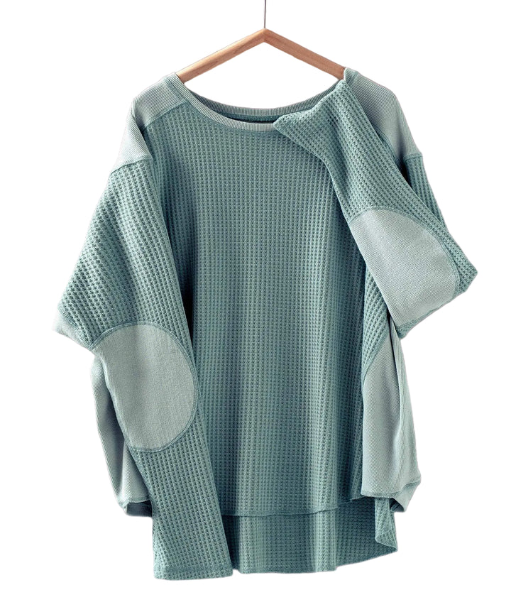 Oversized Sage Waffle Knit High-Low Tunic Top