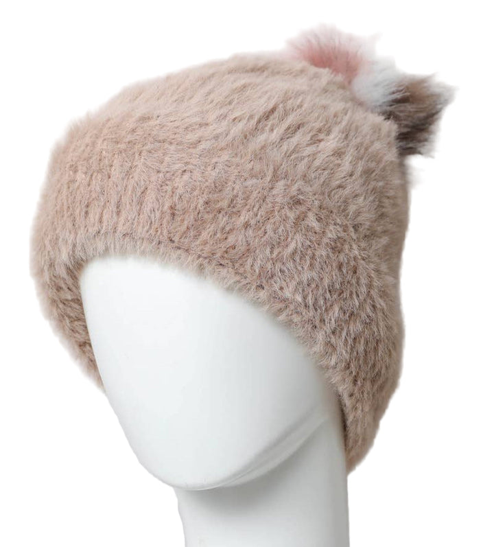 Rose Plush Faux Mohair Lined Knit Beanie