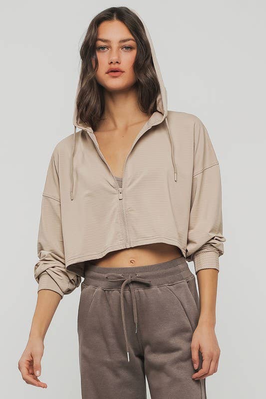 Cropped Zip Up Hooded Workout Jacket