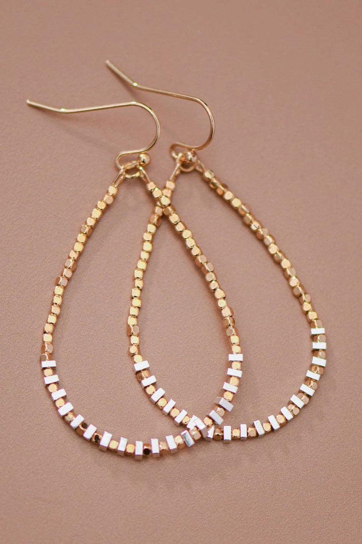 Teardrop Wire Beaded Earrings with Silver Hematite