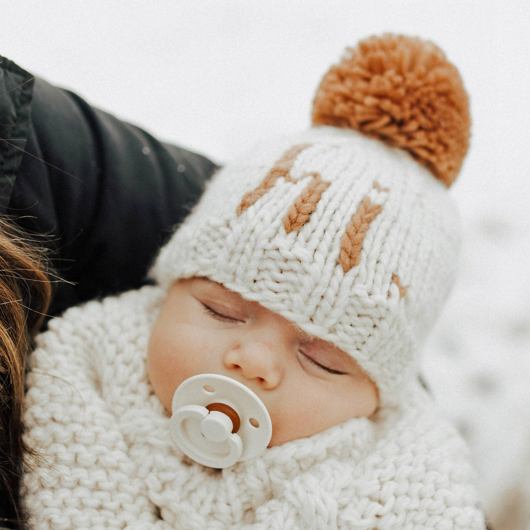 hi. Pecan Hand Knit Beanie Hat