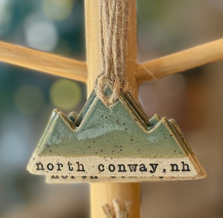 North Conway, NH Mountain Ornament in Green