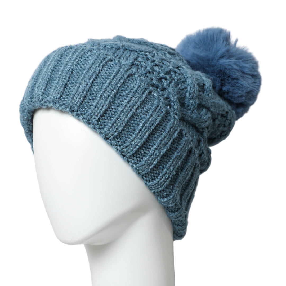 Blue Thermal Lining Cable Knit Beanie