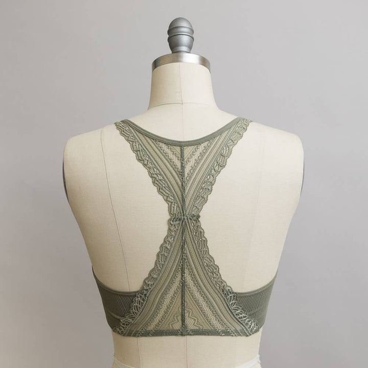 Seamless Front Lace Racerback Bralette: Sage