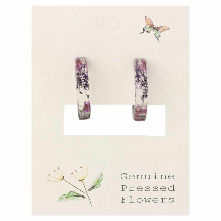 Purple Dried Flowers Acrylic Hoop Earrings