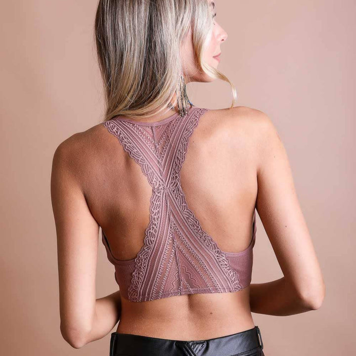 Seamless Front Lace Racerback Bralette: Roseclay