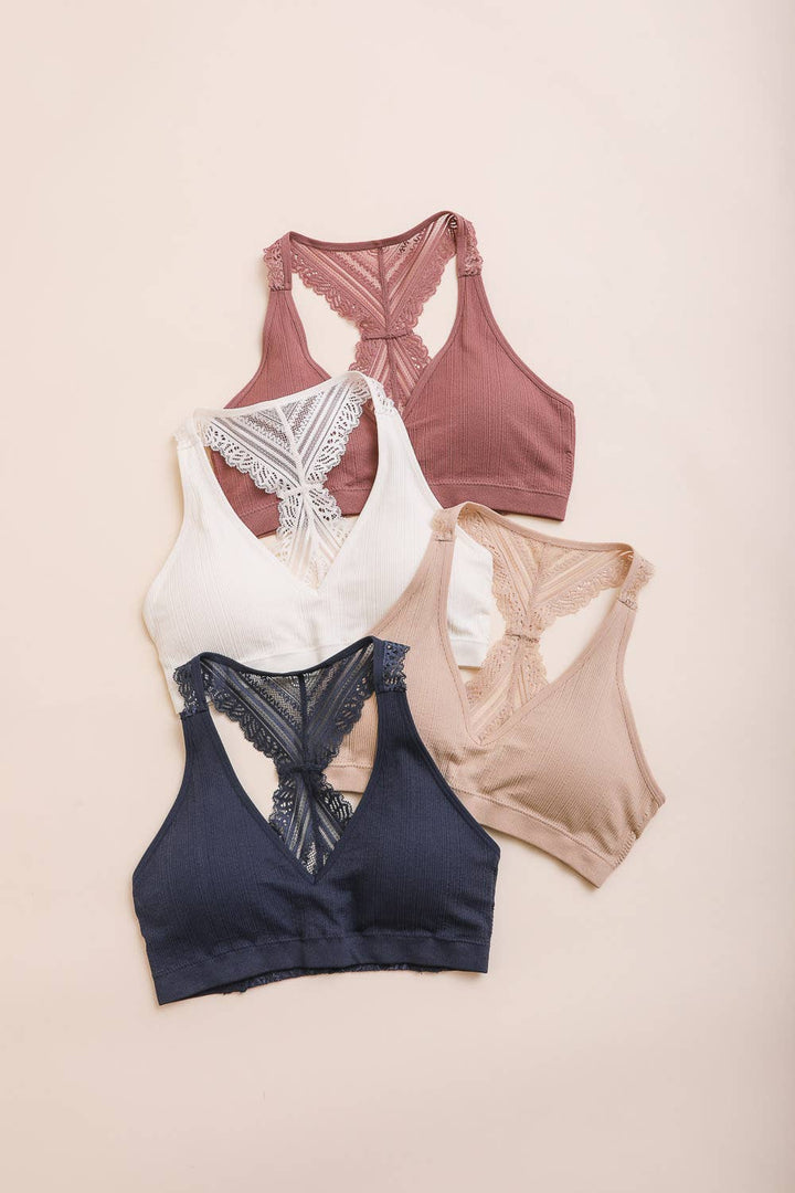 Seamless Front Lace Racerback Bralette: Ivory